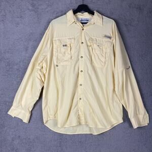 Columbia PFG Shirt Mens Medium Yellow Long Sleeve Vented Fishing Outdoor Nylon